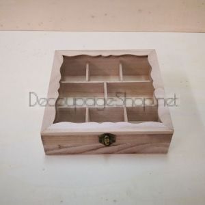 Дървена кутия за чай със стъклен капак, натурална с 6 отделения - SV42-6GL