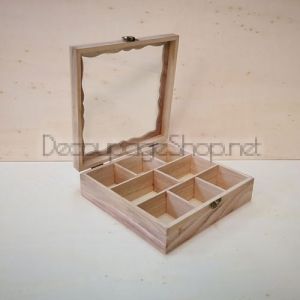 Дървена кутия за чай със стъклен капак, натурална с 6 отделения - SV42-6GL