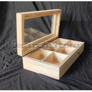 Дървена кутия с 6 отделения за часовници със стъклен капак- 30х16х8см