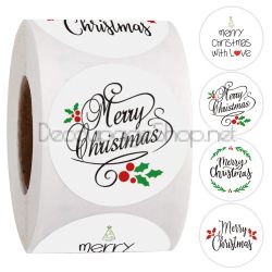 Коледни стикери на ролка, 2.5см / 100бр.бели (Merry Christmas)