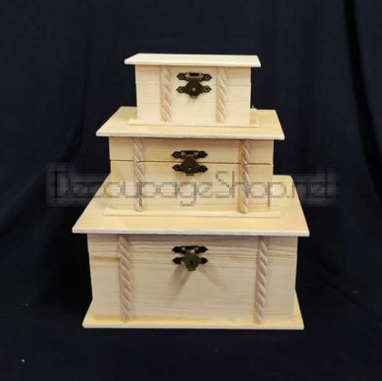 Дървени кутии натурални, тип сандък - комплект 3 броя