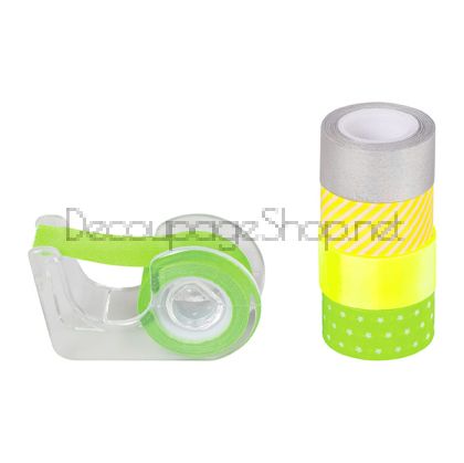 Лепящи Ленти за Декорация Washi Heyda Mini 12 mm 5 Броя x 3 m Неон Зелено