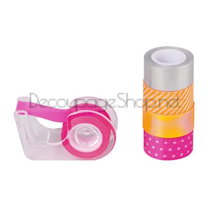 Лепящи Ленти за Декорация Washi Heyda Mini 12 mm 5 Броя x 3 m Неон Розово