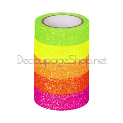 Лепящи Ленти за Декорация Washi Heyda 12 mm 5 Броя x 5 m Неон Брокат