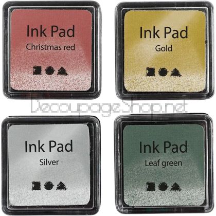 STAMP PAD ПИГМЕНТЕНИ ТАМПОНИ 4 цвята - ЗЛАТНО, ЦРЕБЪРНО,ЧЕРВЕНО и ЗЕЛЕНО
