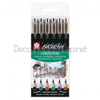Маркери Четка Sakura Pigma Brush : 6 Цвята
