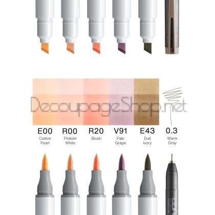 Алкохолни Маркери : Copic Ciao Portrait : 5 Цвята + Тънкописец : 82 Pastel Elegance