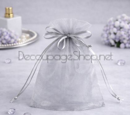 ТОРБИЧКИ ОТ ОРГАНЗА 7 cm/ 9 cm, СРЕБРО  (7см/6,5см+2,5см)