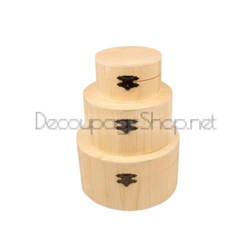 Кръгли дървени кутии натурални - КОМПЛЕКТ 3 броя