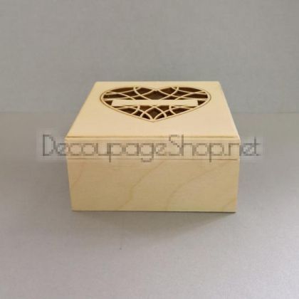 Дървена кутия  за сватбени халки с плочка - 10 х 10 х 5 см.