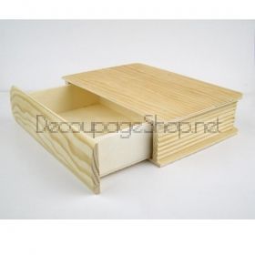 Дървена кутия - книга с чекмедже, натурална 25,0 х 18,5 х 4,5 см.