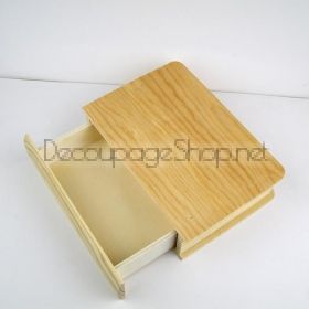 Дървена кутия - книга с чекмедже, натурална 25,0 х 18,5 х 4,5 см.