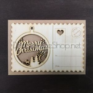 Дървена картичка - Merry christmas 10 х 15см с крафт плик - KT75