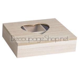 Дървена кутия със стъклен капак и сърце - 18 х 24 х 5,7см
