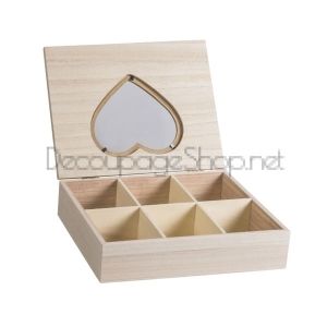 Дървена кутия със стъклен капак и сърце - 18 х 24 х 5,7см