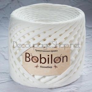 Трикотажна прежда Bobilon Макарони/T-Shirt yarn - Medium (7-9мм) – цвят: Ice-cream / Бял сладолед – 100м