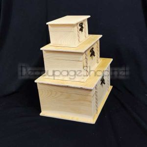 Дървени кутии натурални, тип сандък - комплект 3 броя