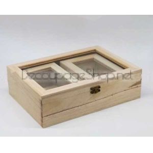Комплект 3 броя натурални дървени кутии със стъклен капак