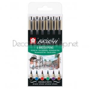 Маркери Четка Sakura Pigma Brush : 6 Цвята