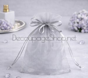 ТОРБИЧКИ ОТ ОРГАНЗА 7 cm/ 9 cm, СРЕБРО  (7см/6,5см+2,5см)