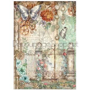 STAMPERIA GARDENS OF TIME ДЕКУПАЖНА ОРИЗОВА ХАРТИЯ А4 GATE AND CLOCK - DFSA41115