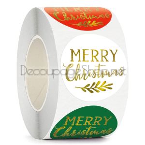 Коледни стикери на ролка, 3,8см / 100бр. (Merry Christmas)