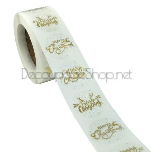 Коледни стикери на ролка, 2.5см / 100бр.прозрачни със злато (G216)