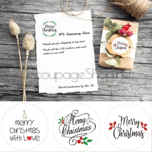 Коледни стикери на ролка, 2.5см / 100бр.бели (Merry Christmas)