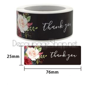 Стикери на ролка правоъгълни, Thank you роза/черен - 120 броя