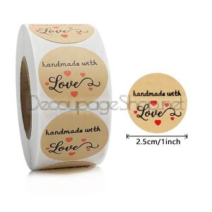 Стикери на ролка, Handmade with love крафт 2.5см /100бр.