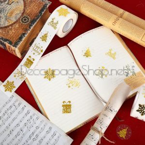 Коледни стикери на ролка, 2.5см / 100бр.прозрачни със злато (Y128)