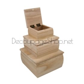 Квадратни дървени кутии натурални - КОМПЛЕКТ 3 броя - 1313SET