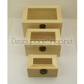 Дървени кутии със стъклен капак - 3 броя комплект