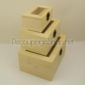 Дървени кутии със стъклен капак - 3 размера
