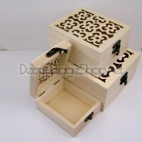 Дървени кутии с орнаменти на капака - 3 броя комплект
