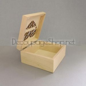 Дървена кутия  за сватбени халки с плочка - 10 х 10 х 5 см.